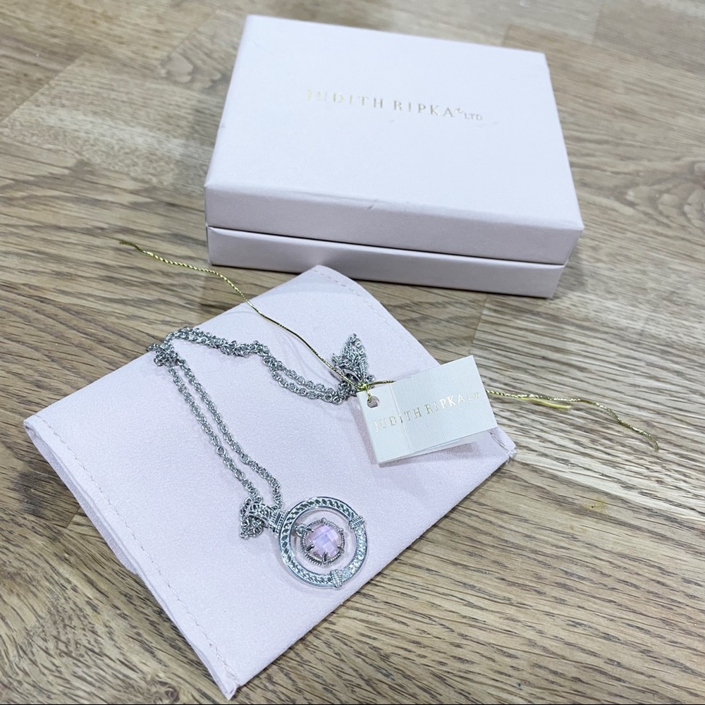 NWT Judith Ripka Silver Legacy Pink Crystal White Sapphire 17” Drop Necklace